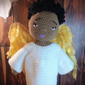 Handmade Crochet Amigurumi Angel Art Doll 19-22" Upcycled Wings